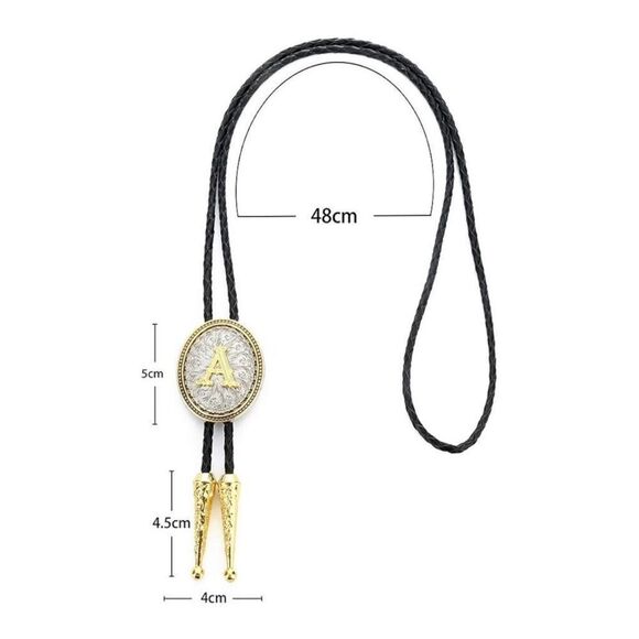 Bolo Tie Initial A Mens Casual Western Cowboy Gold And Silver Accessory New - Picture 5 of 5